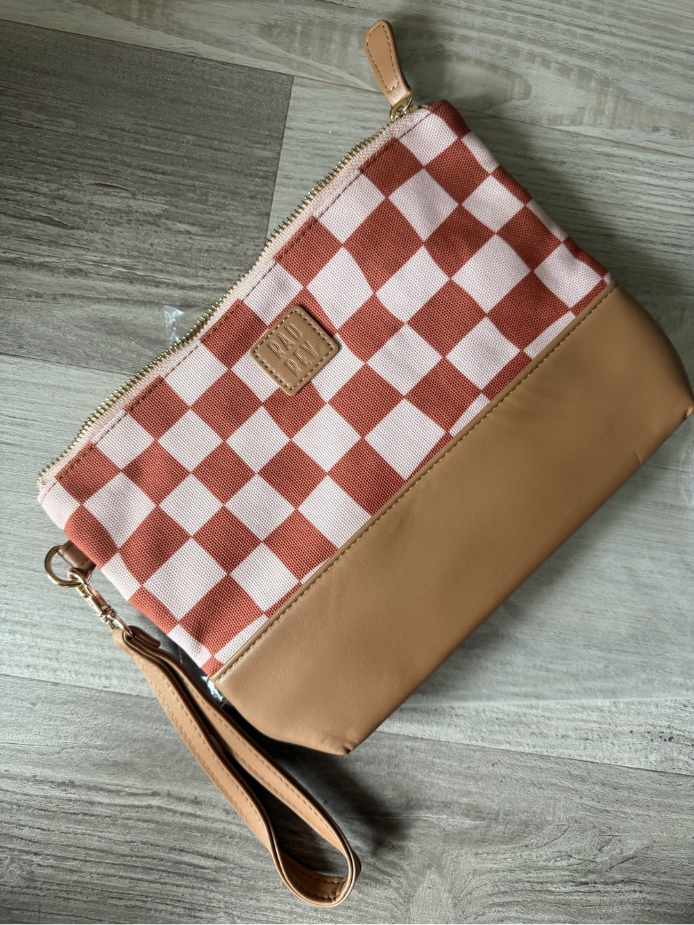 Checkered Pink & Rust Wristlet Wet Bag Clutch - Brand:RadRev